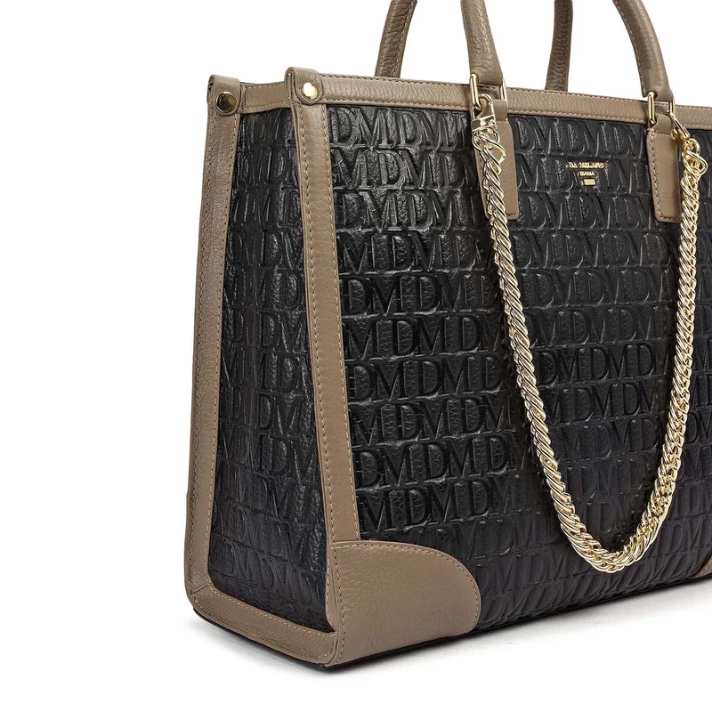 Da Milano Black Medium Monogram Leather Book Tote - Black for Women | Best Price UAE